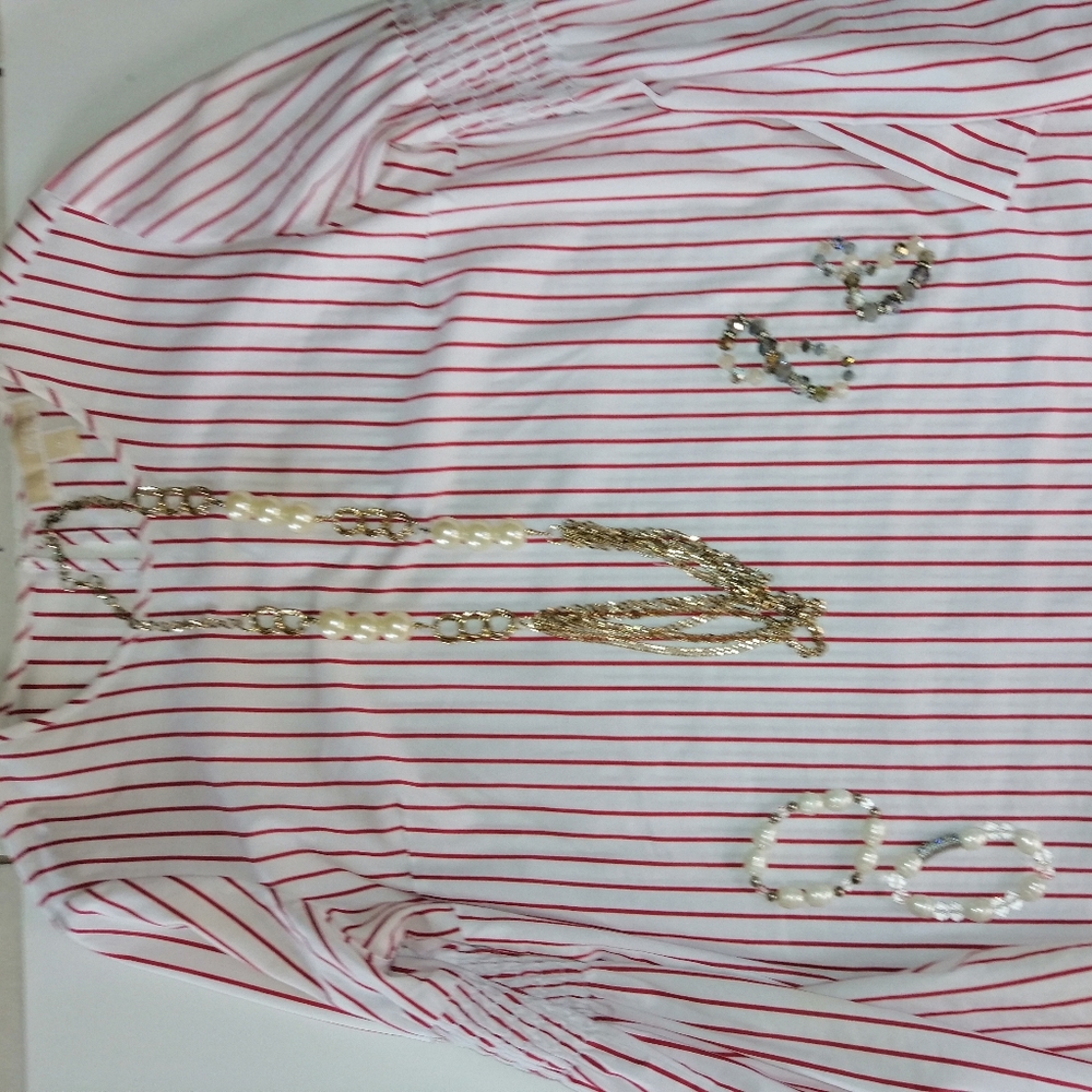 Bell sleeve Top red vertical stripe Michael Kors